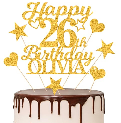 Personalised Happy Birthday Cake Topper Birthday Cake Toppers Gifts for Women Men Custom Glitter Cake Topper with Any Name & Age for 18th 21st 30th 40th 50th 60th Cake Decorations(Gold)
