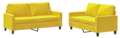 vidaXL Sofagarnitur 2-TLG., Sessel Couch mit Kissen, Sofa Wohnzimmersofa mit Armlehnen, Couchgarnitur Designsofa Sitzmöbel Polstermöbel, Gelb Samt