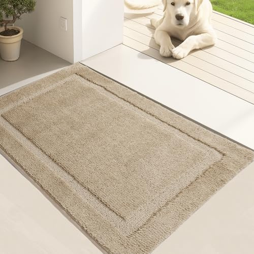 Oiilores Door Mat Indoor Entrance, Dirt Trapper Entryway Rug with Non-Slip Rubber Backing, Washable Inside Front Entry Rugs, Super Absorbent Doormat for Home, Dog Mat for Muddy Paw, (20 x 32, Beige)