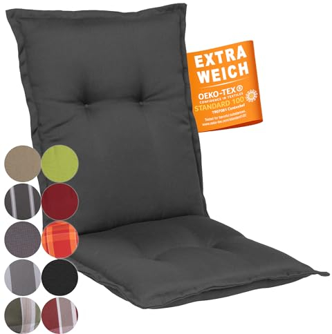 gardisun Gartenstuhlauflagen Niedriglehner I Extra Dicke Sitzauflagen I Made in Europe I Ideale Stuhlauflagen für Niederlehner Gartenstuhl I Auflagen mit extra hoher Lichtechtheit I 2er Set Anthrazit
