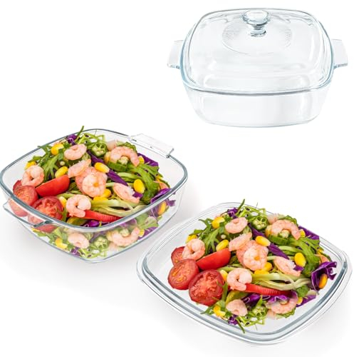 AKOLAFE Fuente pequeña con tapa, 1,5 l, cuenco de cristal ovalado para 1 persona, pequeño molde para lasaña apto para lavavajillas, horno y nevera
