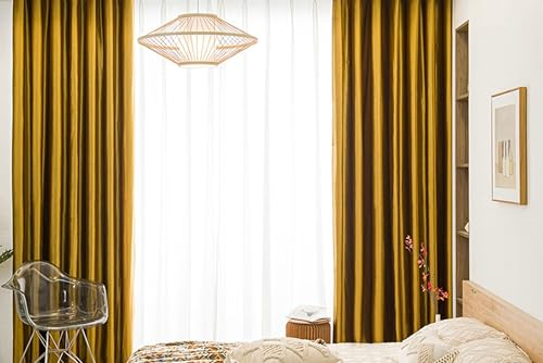 Daesar Vorhänge Blickdicht mit Ösen 137x274CM, Verdunklungsvorhänge Gold Gelb 2er Set Vintage Einfarbig Gardinen Vorhänge Schlafzimmer Wohnzimmer