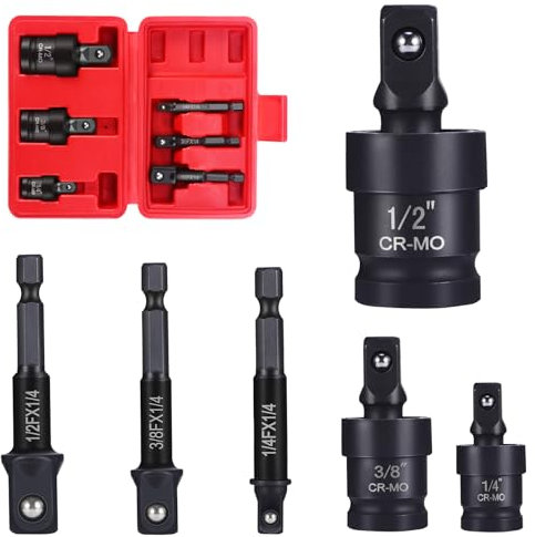 Faankiton Impact Driver Socket Adapter Set 6PCS, Swivel Impact Universal Joint Socket Set, Drill Adapter, 1/4 3/8 1/2 U-Joint Drive