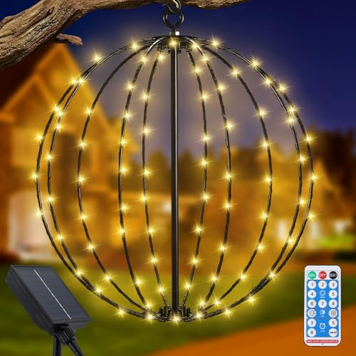 JIMACRO Solar Hanging Garden Light Outdoor, 120 LEDs Waterproof Metal Solar Hanging Lanterns, 11.8inch Large Solar Globe Lights Spherical Christmas Decorative Light for Garden Patio Deck Yard