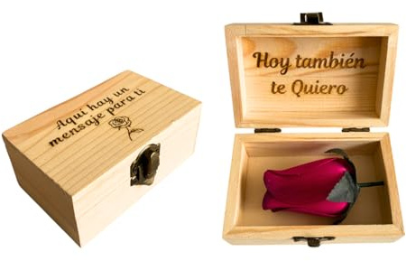Producmar Cajita de madera con detalle de Rosa con mensaje grabado Hoy también te quiero ideal para regalo - Caja detalle cofre con mensaje para familiares, amor o amistad