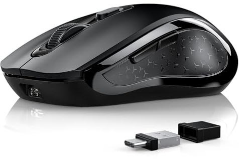Lveheay Kabellose Computer Maus mit BT5.0 und USB-A & USB-C 2in1 Dualer Empfänger, Bluetooth-Maus Leise, wiederaufladbar- kompatibel mit TypeC und USB-Port-Geräten/MacBook Pro/Air/iPad/Laptop,schwarz