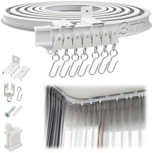 SWTYExt Ceiling Curtain Track 3m/9.8Ft Bay Window Curtain Track Flexible Rail Bendable Ceiling Rail Bay Window Rail for Shower Corner Caravan