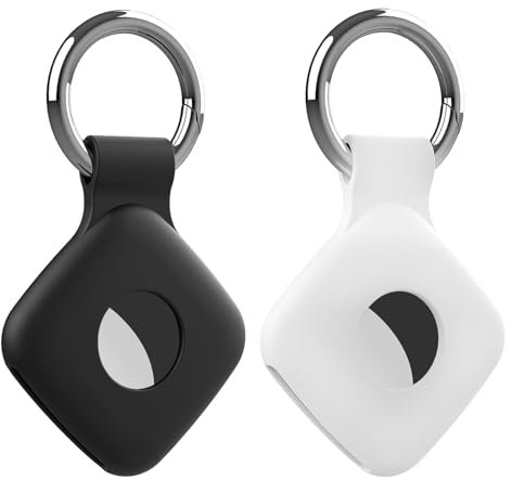 2 Pack Holder Case Compatible with Tile Mate 2022 2024 Tracker, Anti-Scratch Finder Protective Cover for Tile Tracker with Key Ring, Silicone Tile Keychain for Pets, Keys,Bags(Black White)
