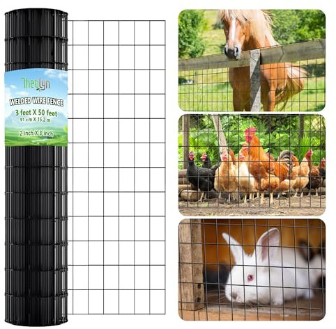 Thealyn Garden Wire Mesh 3FT x 50FT(0.91M x 15.2M) for USE 4 FT Fence Post, 5cm x 7.5cm Holes, Hot-Dipped Mesh Fencing, 2mm PVC Coated Welded Wire Fence Welded Cage Poultry Netting for Garden, Coops