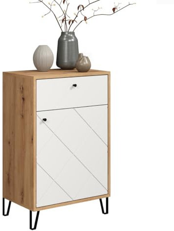 Kommode Grafico Artisan Eiche / Weiß Matt · B 63 x H 96 cm