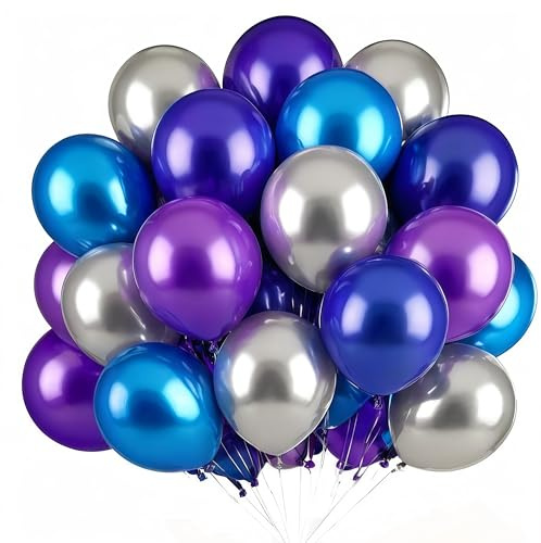 UDRKFOPK Luftballons, Violett, 60 Stück, 30 cm, Violett und Silber, Geburtstag, Latex, Helium, Ballon, Party, für Mottoparty, Mädchen, Geburtstag, Babyparty, Hochzeit, Party, Dekoration