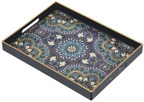 Serviertablett, Tablett mit Griff Boho Deko Rechteckig Kaffeetablett, Bruchsicher Groß Tablett für Küche, Wohnzimmer, Bar, Partei(40x 30 x 4 cm)