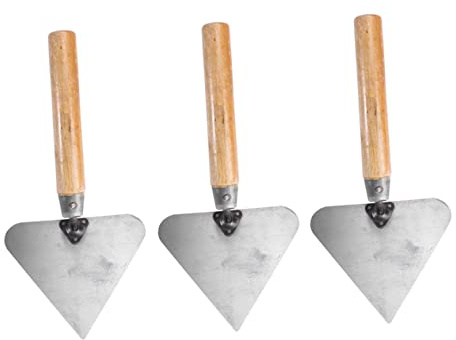 DIYEAH 3pcs Triangle Trowels Wooden Handle for Plastering and Concrete Work Construction for and