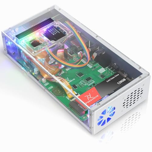 FREENOVE Computer Case Kit for Raspberry Pi 5 (NOT Included), 128GB M.2 NVMe SSD 800 MB/s, 5 MP Camera, 0.96 Inch OLED Screen, Built-in Stereo Speakers, 3.5 mm and Optical Audio (S/PDIF)