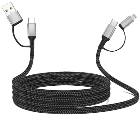 2m Multi USB Kabel, 4 in 1 Ladekabel Schnellladekabel USB C und Lightning | USB A/ USB C auf Typ C/USB A auf Lightning Kabel mit Datenübertragung für iPad iPhone Pro Max Samsung Huawei Xiaomi Oneplus