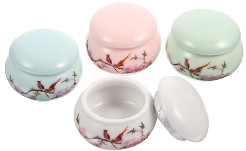 DONFAMDS 4Pcs Mini Cosmetic Storage Jars Airtight Rouge Lipstick Pots Lid Small Ceramic Containers for Makeup and Travel Vintage Flower Pattern