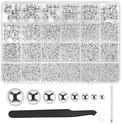NACHLYNN 12000 Stück Perlen mit Flacher Rückseite 8 Funkelndes Silber Größen Halbrunde Perlen Größen Perlen Cabochon für Zum Basteln Dekorieren Schuhen Basteln von Handyhüllen