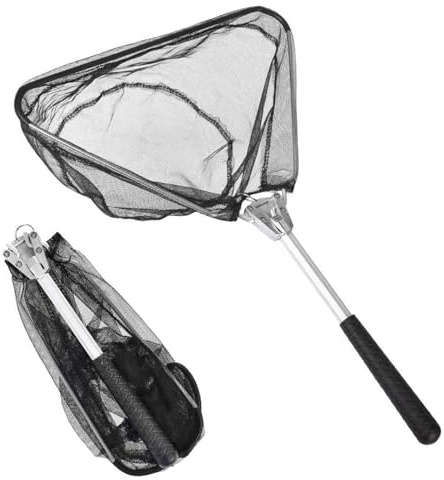 WLICCHS Épuisette de Pêche Pliable, Poignées Antidérapantes, Filet en Nylon, Portable, 30 x 30 cm, Profondeur 20 cm, pour Enfants et Adultes