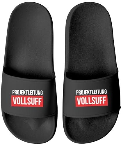 MoonWorks® Badelatschen mit Spruch für Männer Frauen | Witzige Schlappen für Festival Saufurlaub, JGA Partycrew | Fun -Gadget