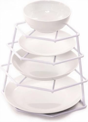 CookSpace 4 Tier Corner Plate Rack Kitchen Cupboard Storage Organiser Premium Quality Dish Rack Space Saver Work Top Shelf Organiser 23 Cm Non - Slip Finish Holds a 16 piece Dinner Set ! (White)