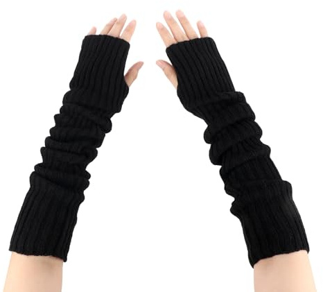 ZEYIYER Schwarze Armwärmer, Strick-Handschuhe ohne Finger für Damen, Herbst Winter Armwärmer, Unisex Armstulpen mit Daumenloch Stretch-Handschuhe