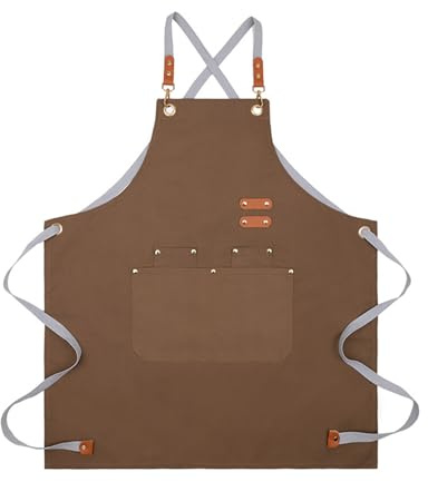 Grembiule da Cucina Chef Lunghi, Grembiule Lavoro con 4 Tasche, Regolabile Grembiuli da Cuoco, Impermeabile Tela Grembiuli, Grembiule Cottura Uomini Donne per Ristorante, Caffetteria (Marrone)