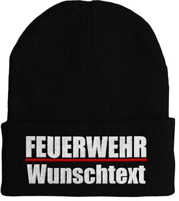 tshirtladen Beanie Mütze Feuerwehr Bestickt mit Wunschtext Strickmütze für Einsatz Löschzug Atemschutz Unisex Beanie Mütze für Feuerwehrmann Feuerwehrfrau Herbst Winter Alltag