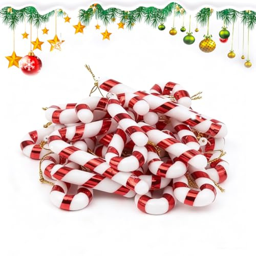 KEQAR 24 pcs Décorations de Noël Sucre d'Orge - Ornements Suspendus pour Sapin de Noël en Forme de Sucre d'Orge (Blanc-Rouge)