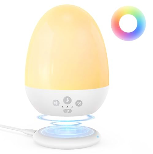 JolyWell Nachtlicht Kinder mit White Noise Machine, dimmbares RGB Nachtlicht Baby, 3 Farbtemperaturen, stufenlos dimmbar,Baby Nachtlicht mit 18 Arten von Weißrauschen, mit Timer und USB-C-Ladung