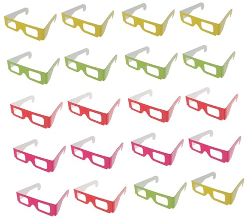 HOLIDYOYO 20Pcs Multipurpose Cardboard Glasses with Red Yellow Green Frames for Movies Viewing Portable and Fashionable Visual Experience