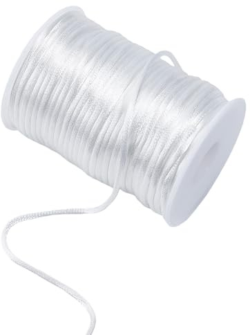 letsinstyle 50 Yards x 3 mm White Nylon Cord, Wind Chime Cord for Bracelet Necklace Jewelry Making, Braided Satin Nylon String for Beading Necklaces Blinds DIY Craft