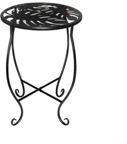 CYRENT Mesa redonda de patio de 8 pulgadas, soporte de metal para plantas, patrón Monstera, mesa auxiliar pequeña para exteriores, interiores, balcón, jardín, servir aperitivos y bebidas