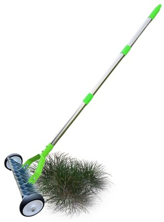 Bomefoi Rastrillo para Césped - con Ruedas Mango Largo De Metal Herramienta De Mano,Rastrillo Nivelador Y Escarificador para Césped | para Jardinería Paisajismo Jardín Y Patio Aflojar Tierra
