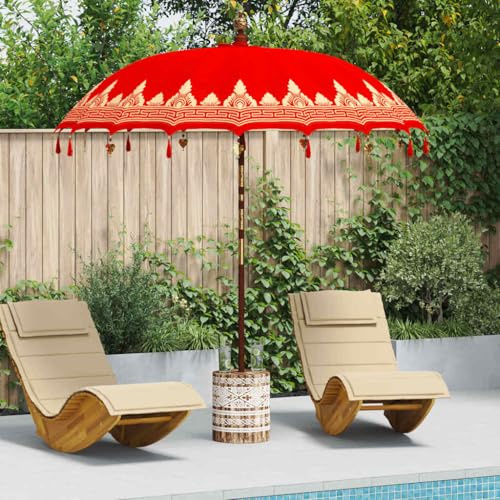 Générique Parasol balinais Rouge 210-220 cm Coton, Bois Massif,Maison & Jardin,Pelouses & Jardins,Vie en extérieur,Rouge,31 KG,3356899