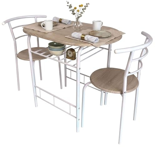 Miroytengo Juego de Mesa y 2 Sillas Cocina Butterfly Fija, Mesa Fija, Melamina Color Blanco y Roble Sonoma