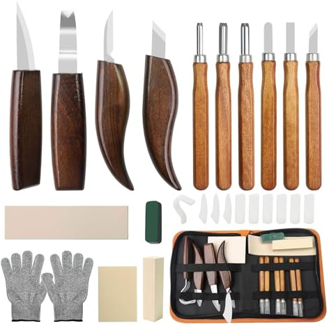 Kit Sculpture Bois 17pcs, Ensemble D'Outils De Sculpture Sur Bois, Kit Sculpture Sur Bois Avec Couteau Sculpture Bois Et Ciseaux à Bois, Outils Bricolage Pour DéButants Et Professionnels
