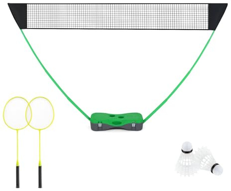 GYMAX Portable Badminton Net Set, Folding Badminton Net with 2 Rackets, 2 Shuttlecocks and Carry Case, Badminton Net Outdoor Game Set for Indoor Outdoor Use (Green)