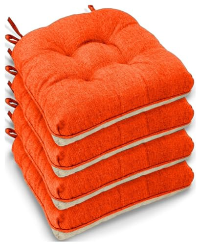 Casabella Chair pads - Dining Chairs Cushion - 4 Pc Cushions 45x45+8cm Non Slip Backing Chairpads - Tufted Seat pads With Ties - Durable & Soft Cushions for Kitchen, Garden - Terracotta