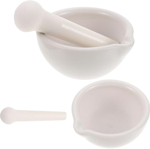 OSALADI Set 2 Pezzi Mortaio e Pestello in Ceramica 60mm+90mm, Ciotola Macinazione per Spezie e Medicinali, Utensili Cucina per Uso Domestico e Ristorante, Resistente e Pratico