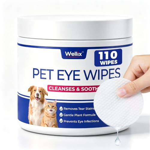 Wellix Cat & Dog Eye Wipes - Tear Stain Remover for Dogs Eyes - 110 Counts