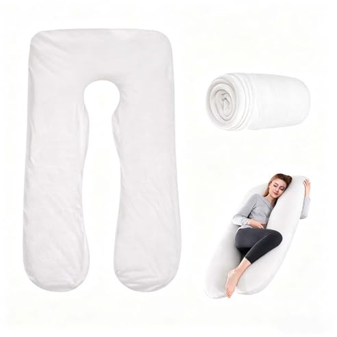 LNGJIN U-förmiger Kissenbezug Für Schwangerschaftskissen, 140×80 cm Umstandskissen Ersatzbezug, Maschinenwaschbar, U-förmiger Kissenbezug, Ganzkörper-Umstandskissen-Ersatzbezug (Weiß)