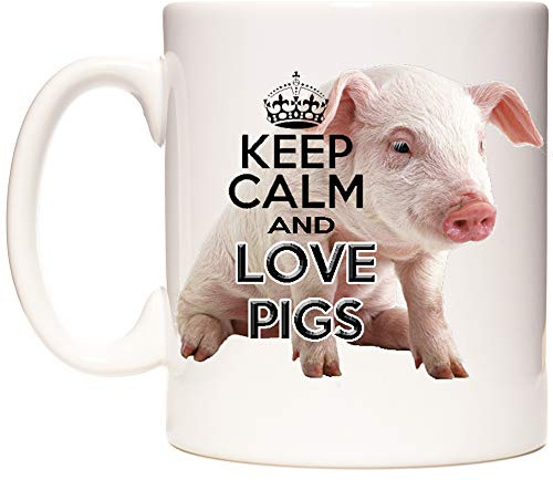 Pig Gift Mug. Keep Calm Love Pigs.11oz Ceramic Mug. Gift Mug for Pig Keepers and Farmers. Coffee Mug with Images of Pigs