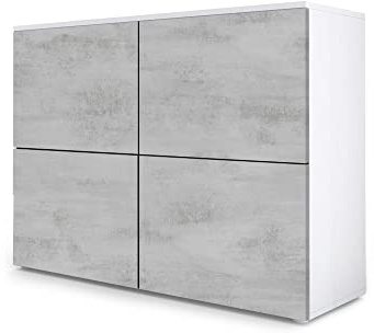 Vladon Sideboard Rova, Made in Germany, Kommode mit 4 Türen, Weiß matt/Beton Oxid-Optik (92 x 72 x 35 cm)