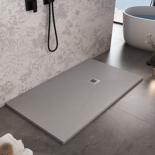 Duschwanne aus hellgrauem Marmor-Harz-Stein-Zement PLUS - 80x160