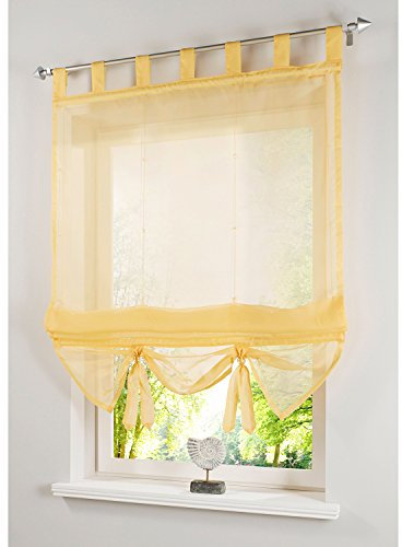 SIMPVALE Angel Bud 1 Stück Voile Raffrollo mit Schlaufen - Transparent Einfarbig Tüll Vorhänge - Römischen Vorhang für Küche, Bad und Balkon - Gelb - 60x155cm