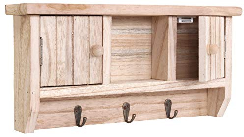 Mendler Schlüsselbrett HWC-A48 Massiv-Holz - Natur | Schlüsselkasten, Schlüsselboard, mit Türen, MVG-Zertifiziert