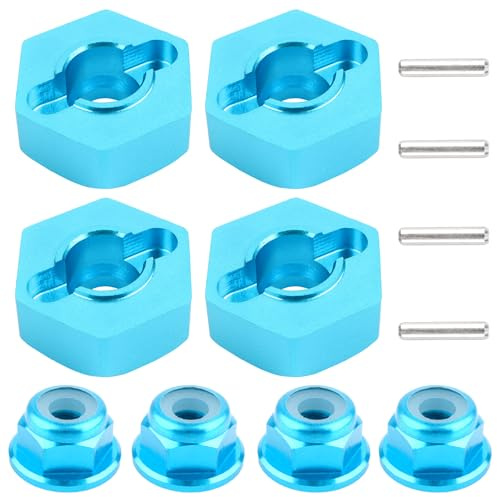 GDOOL 12mm Wheel Hex Hubs Drive Adapter 5mm Thick & Flange M4 Lock Nuts Aluminum for Redcat Axial HSP Waltoys Himoto RC Truck Model Car Upgrade Parts (Blue)