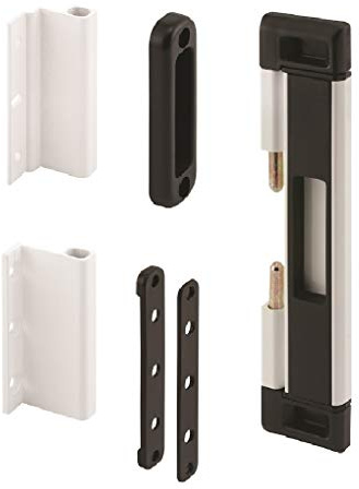 Prime-Line U 11037 Patio Door Deadbolt Lock, 8 in. Overall Height, Steel Bar, Surface (1 Kit), White/Black