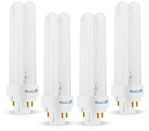 OHLECTRIC 18W Warm White Fluorescent Lamps with G24q-2 Base - 2700k Double Tube Compact Fluorescent Lamps - Perfect Choice for Garage, Halfway, Yard, Porch - Pack of 4