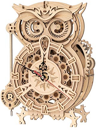 ROKR Owl Clock Model kits For Adult to Build, 3D Wooden Puzzle Desk Clock Time Art,Home Decoration Gift(LK503)